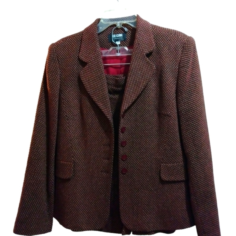 Vintage Ice Cube by Michael Wool (70%) Blend 2 Piece Blazer & Skirt Suit Size 10